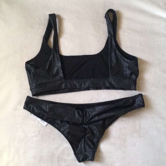 La Hearts Other - LA Hearts Shiny Black Cinched Bottom Bikini 👙